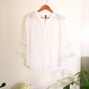 NYDJ 100% Cotton Lace Trimmed Long Sleeve Top Off White Size S